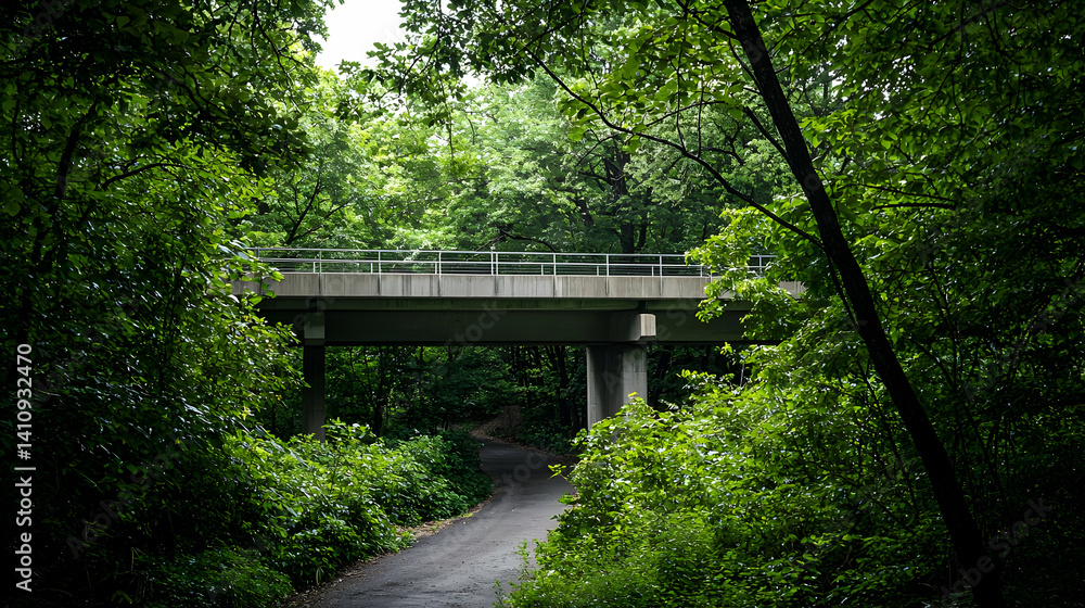 Forest Pathway Underneath Grey Concrete Bridge Forest Pathway Underneath Grey Concrete Bridge