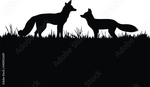 Fox & Cub: Emblem of Motherly Care in Silhouette