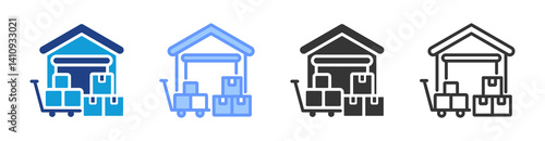Warehouse icon set multiple style collection