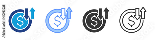 Currency Fluctuation icon set multiple style collection