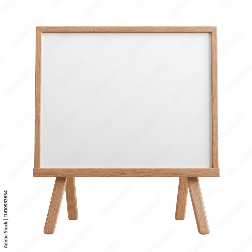 Wooden-framed easel with blank white canvas for creative art projects Wooden-framed easel with blank white canvas for creative art projects
