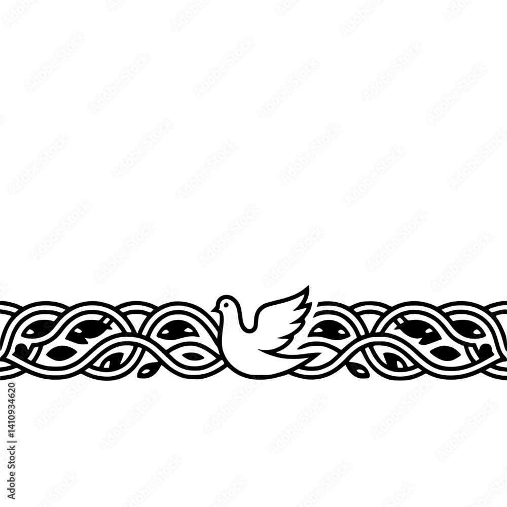 Fototapeta premium Elegant Dove Border with Floral Motif - Minimalist Design