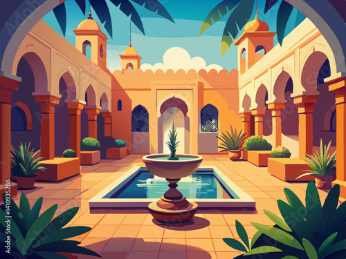 colorful illustration of a traditional middle eastern courtyard