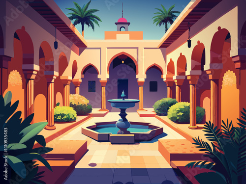 colorful illustration of a traditional middle eastern courtyard