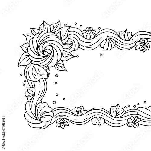 Elegant Cream Swirl Frame: Black and White Floral Border