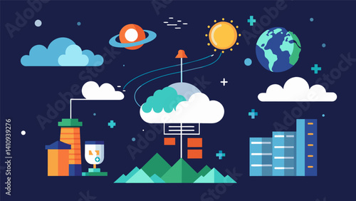 A weather forecasting service that combines data from IoT weather stations satellite imagery and historical data to provide accurate and hyperlocalized weather predictions.. Vector illustration