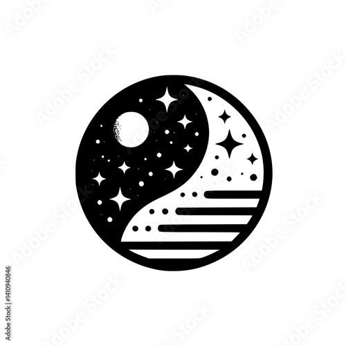 Yin Yang Night Sky: Moon, Stars, Abstract Harmony