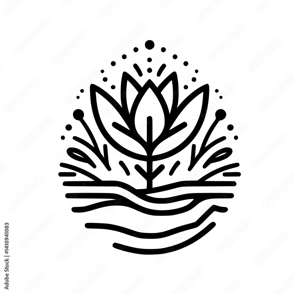 Fototapeta premium Minimalist Lotus Flower Illustration: Nature Logo, Black & White Design