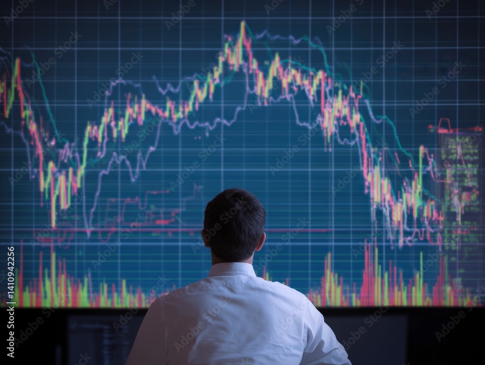 Dramatic stock market downturn visual with silhouetted analyst, symbolizing economic challenges Dramatic stock market downturn visual with silhouetted analyst, symbolizing economic challenges