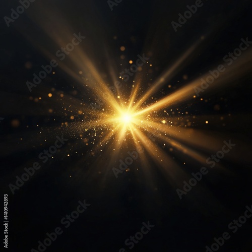 Golden light burst on black