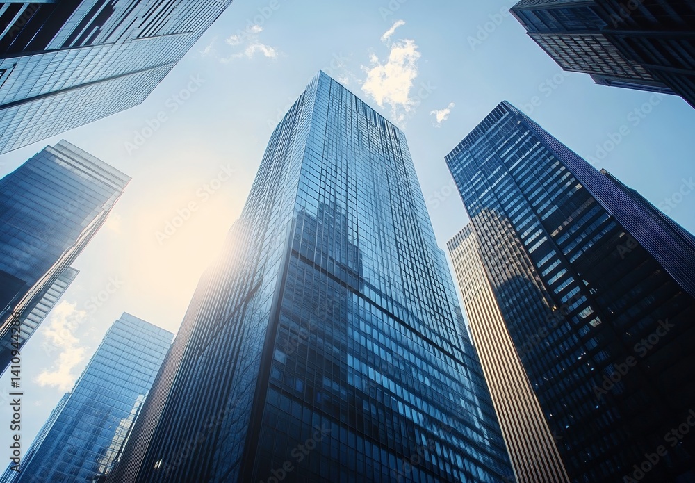 Skyscrapers in the City with Reflected Glass Facades and Sunlight Skyscrapers in the City with Reflected Glass Facades and Sunlight