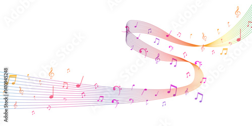 Colorful sound wave vector illustration with gradient waveform lines, digital audio signal shape, abstract music equalizer graph, modern tech element for podcast and communication interface visuals
