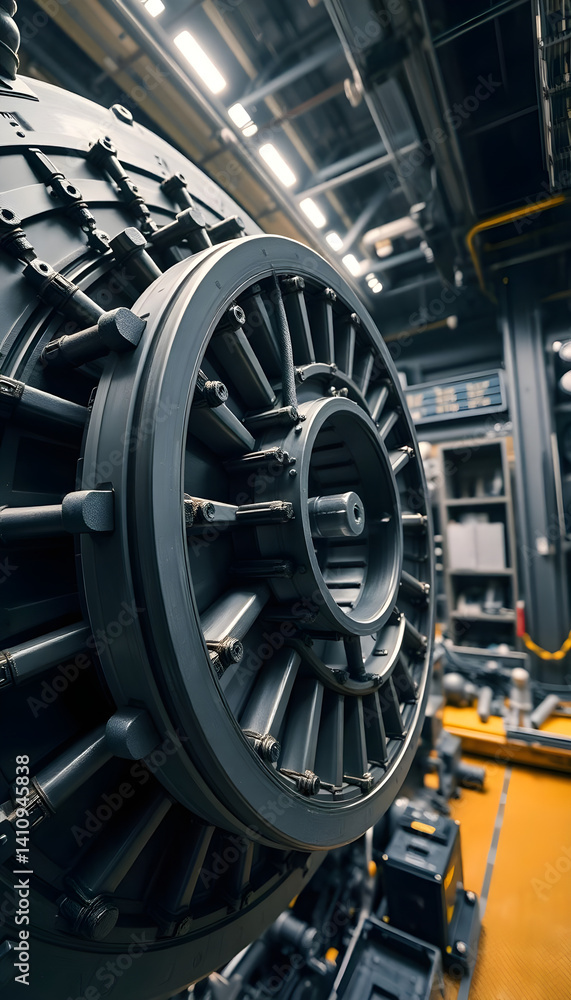 Fototapeta premium large jet engine sitting inside of a hangar