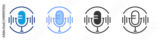Podcast icon set multiple style collection