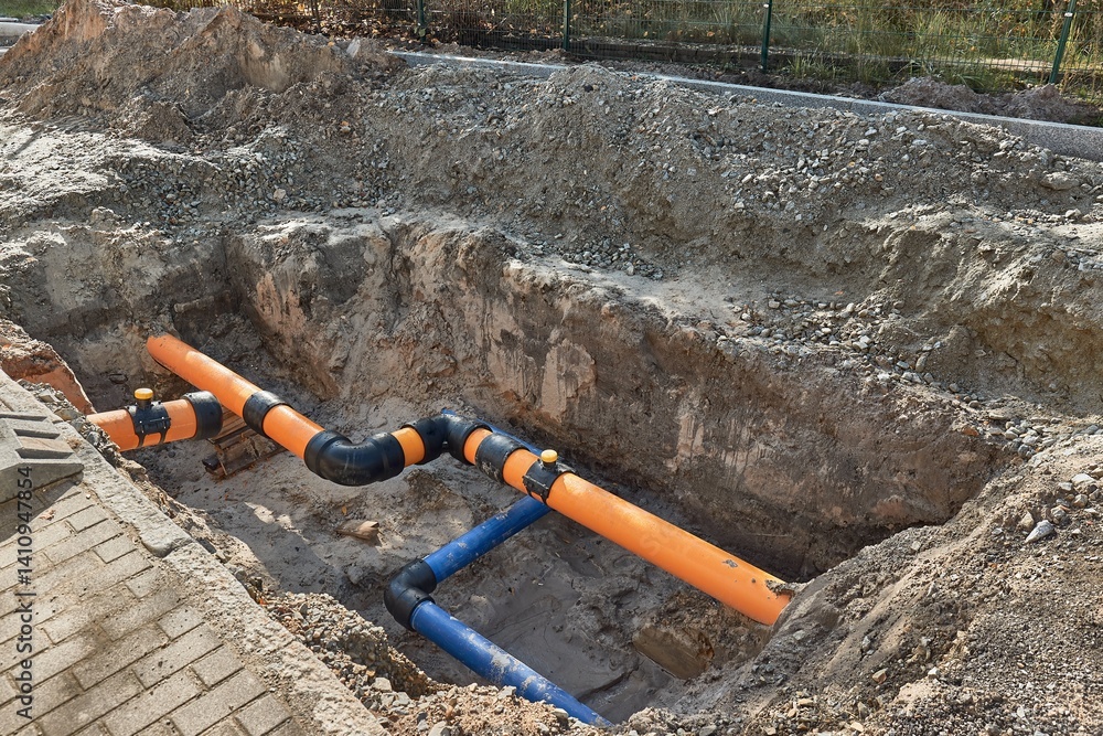 Construction site water utility pipes