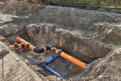 Obraz na płótnie Construction site water utility pipes w salonie