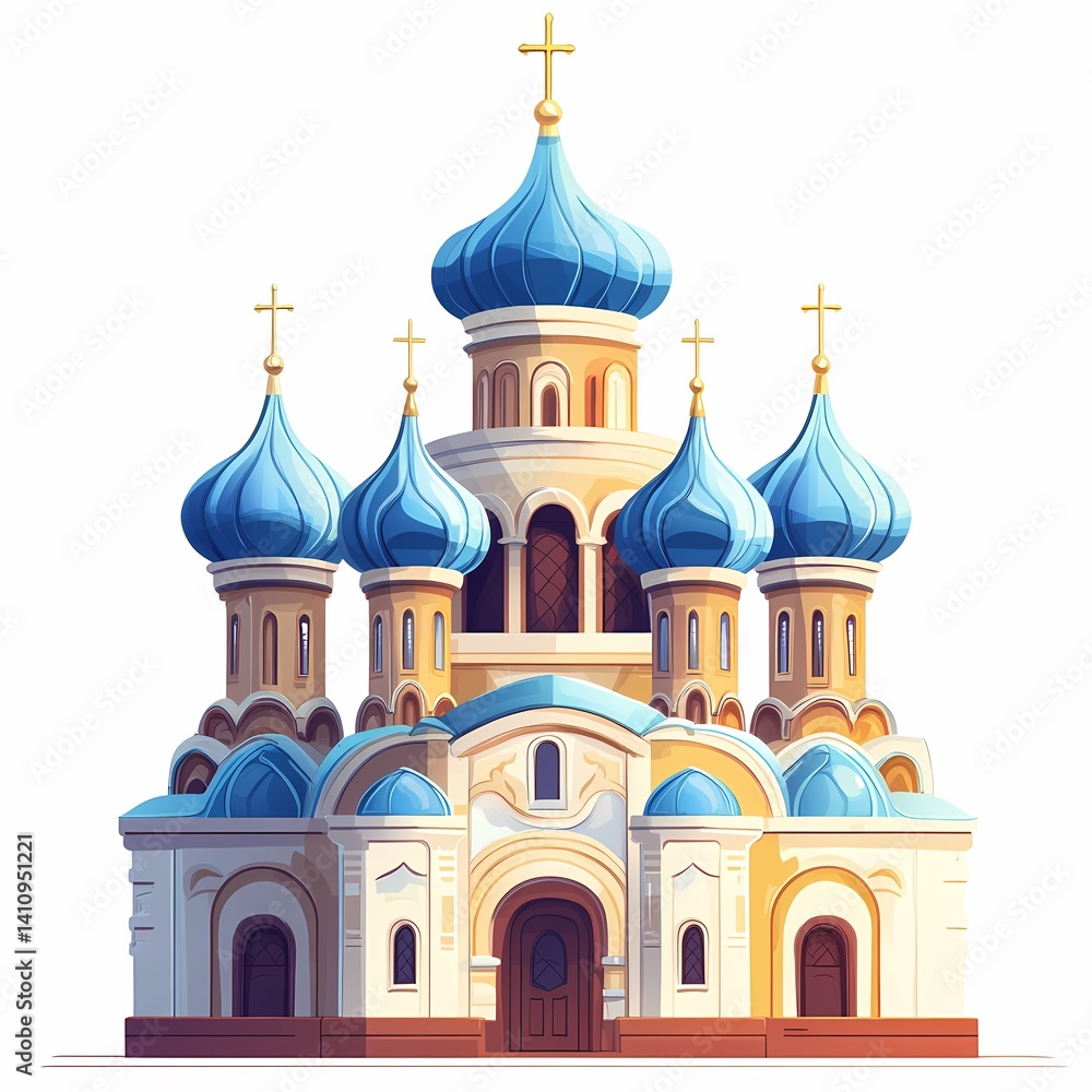 Fototapeta premium Historic Gothic Cathedral with Blue Domes. Explore Ornate Architecture and Religious Heritage