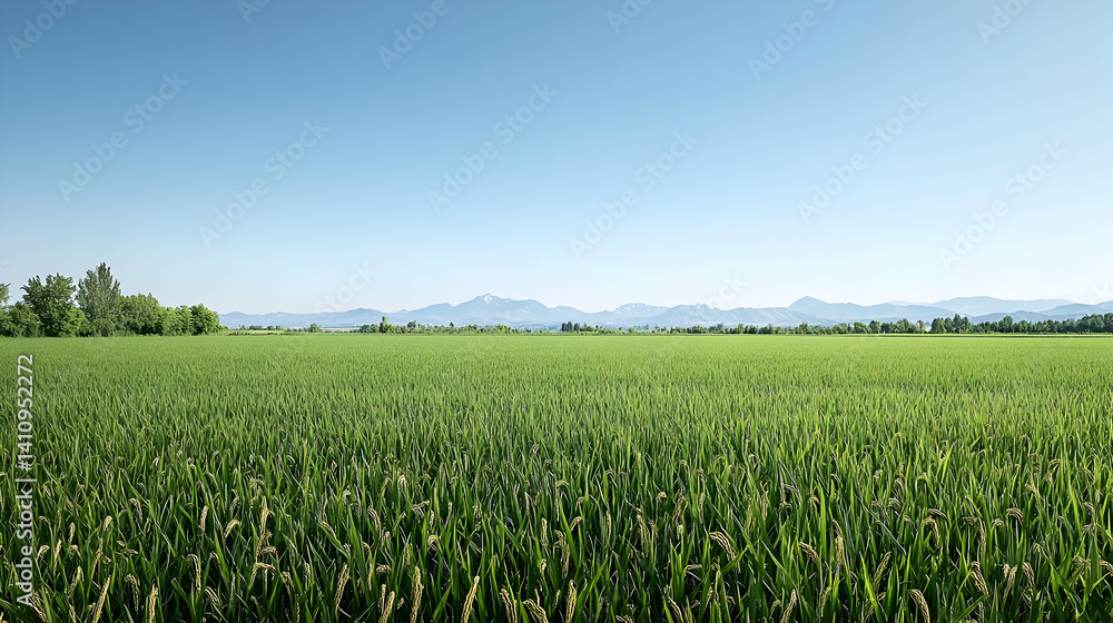 Vast Green Wheat Field Under Clear Blue Sky Vast Green Wheat Field Under Clear Blue Sky
