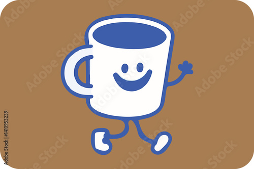 Happy Coffee Mug Character: Cheerful Beverage Mascot for Morning Energy and Drink Concepts