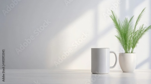 Wallpaper Mural Mug and plant by wall Torontodigital.ca