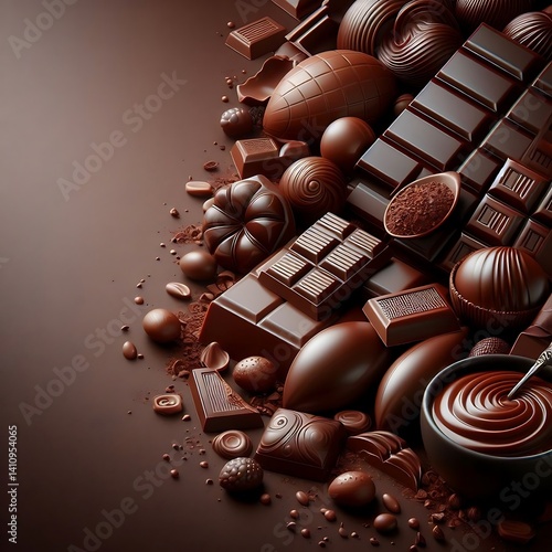 Dark Chocolate Layout with Caramel and Nuts Details