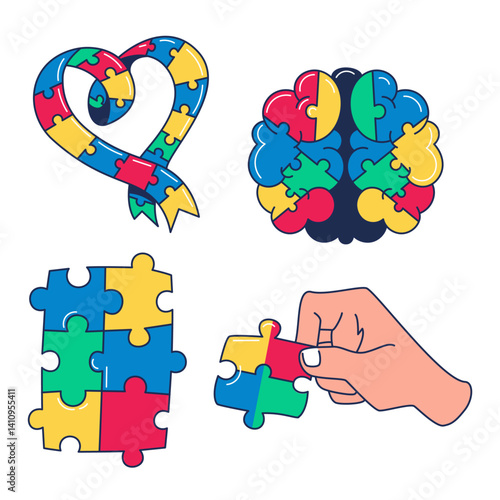 Icones sobre autismo Asperger Day design
