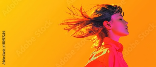 Person in profile with blowing hair