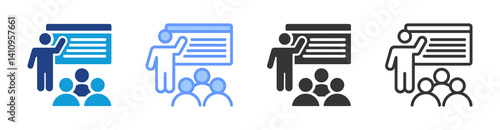 Instructional Courses icon set multiple style collection