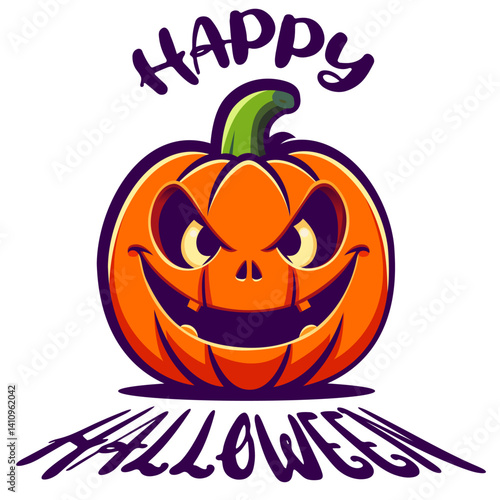 Halloween pumpkin. Carved pumpkin. Spooky pumpkin. Festive pumpkin. Pumpkin with angry face expression. Jack O' Lantern. Spooky Background with pumpkin. Happy halloween season with jack o lantern