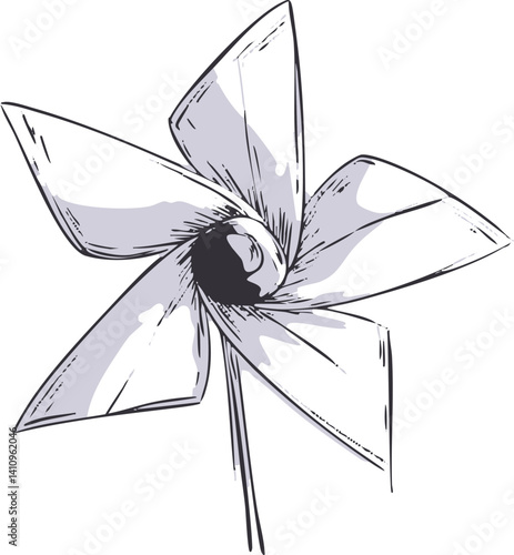 Black and white sketch of a pinwheel with abstract design elements. Vector illustration