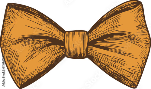 Vintage orange bow tie illustration with detailed shading accents. Vector illustration