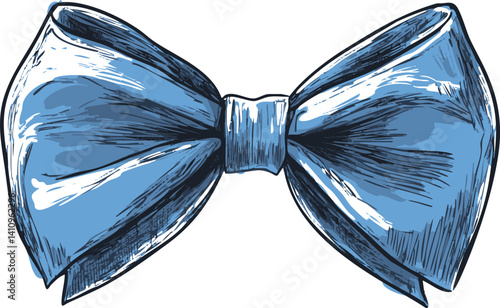 Detailed illustration of a blue bow tie with sketch style and shading. Vector illustration