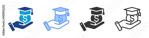Tuition Fees icon set multiple style collection
