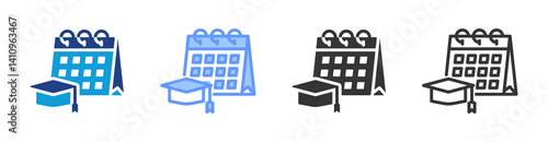 Academic Calendar icon set multiple style collection