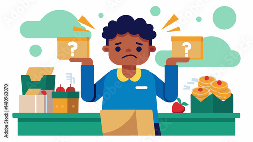 I watch as the vendor reluctantly raises prices on the few remaining products a look of guilt and frustration evident on their face.. Vector illustration