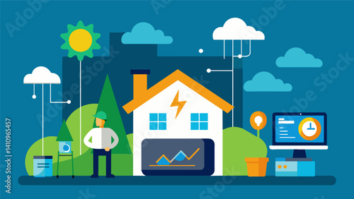 A television commercial showcasing how a households energy consumption has decreased after switching to an energy company that uses data to optimize consumption.. Vector illustration