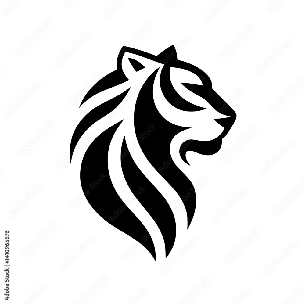 Naklejka premium Minimalist Tiger Head Silhouette - Black and White Vector Design