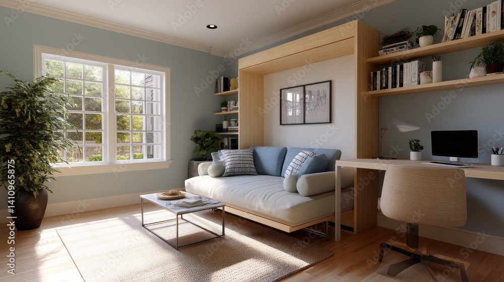 Dual-purpose guest and office room with Murphy bed