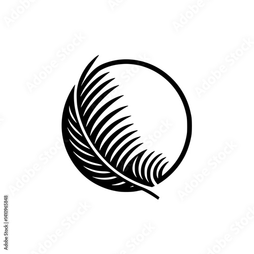 Minimalist Palm Leaf in a Circle - Black & White Logo