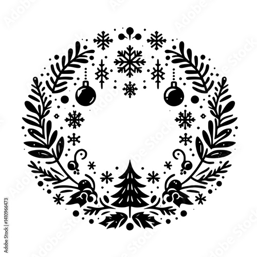 Minimalist Christmas Wreath Silhouette: Festive Design Element
