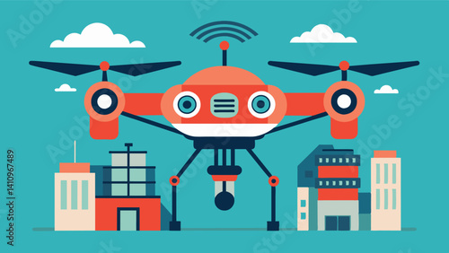 The inspection drones are equipped with advanced sensors and cameras allowing them to detect any anomalies in the eVTOLs exterior and interior structures ensuring that they are. Vector illustration