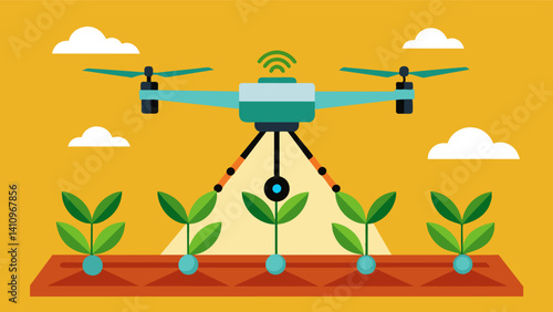 Drone seeding allows for consistent seed depth and spacing improving overall crop uniformity and reducing the need for later thinning.. Vector illustration