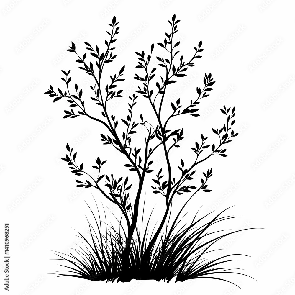 Fototapeta premium Tropical Tree Silhouette. Eco-Friendly Botanical Illustration with Detailed Leafy Design