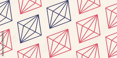 Abstract Geometric Pattern Red and Blue Diamond Shapes on Beige Background