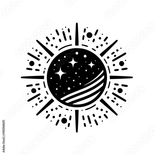 Obraz na płótnie Celestial Globe with Stars and Sunburst - Minimalist Illustration w salonie