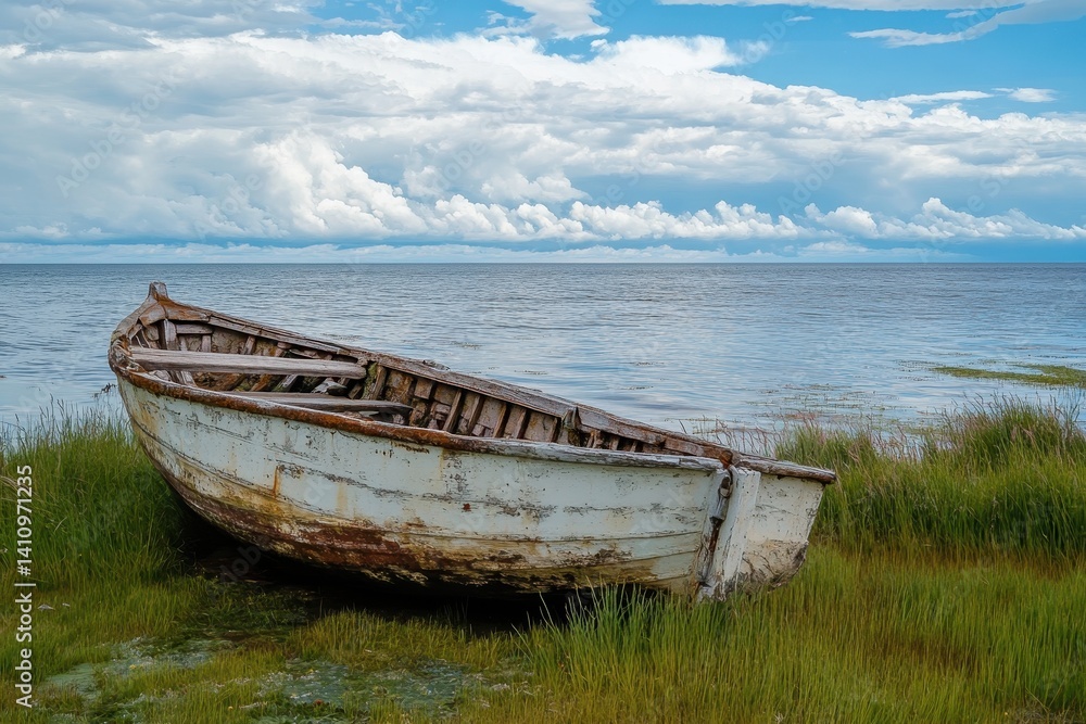 Old wooden boat on lakeshore Old wooden boat on lakeshore