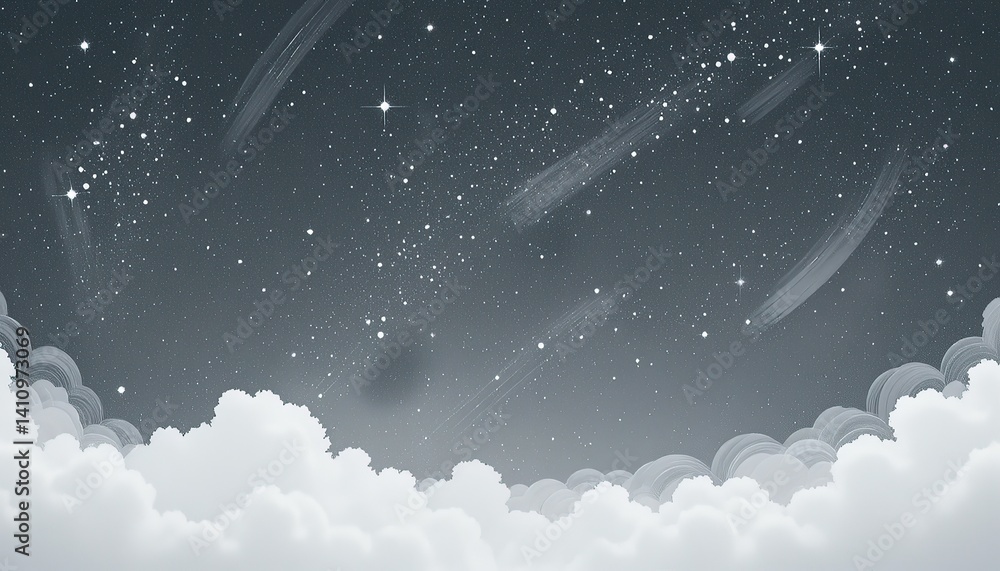 Night sky above a soft, fluffy cloud layer. Night sky above a soft, fluffy cloud layer.
