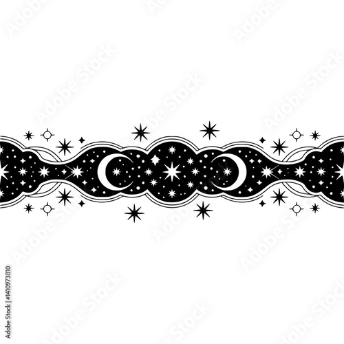Obraz na płótnie Celestial Border Illustration: Stars, Moons, & Night Sky, Vector Design w salonie