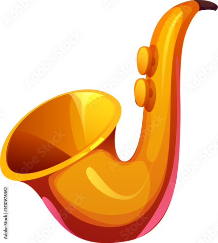 Cartoon musical font letter J shaped like a golden saxophone, music instrument typeface, entertainment funny type, English alphabet symbol. isolated vector jazz musician acoustic brass equipment