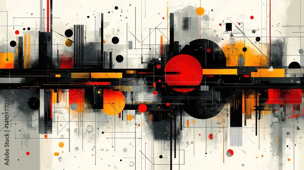 Obraz premium Abstract Geometric Composition: A Symphony of Red, Black, and Gold